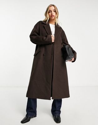 Selected Femme wool blend longline coat in chocolate brown