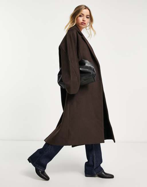 Selected Femme wool blend longline coat in chocolate brown