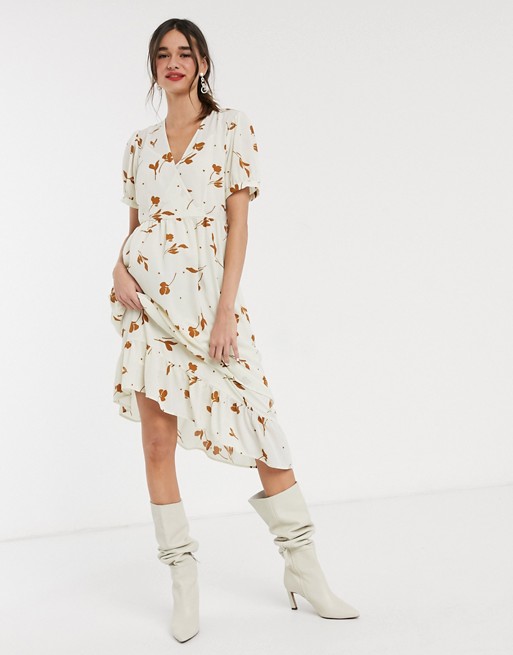 Selected Femme wrap dress in floral print