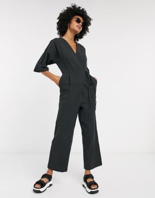 Selected Femme wrap wide leg jumpsuit in black | ASOS