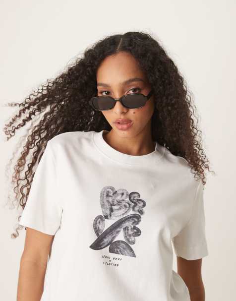 Selected Femme X Nous Vous - Recht T-shirt met print op de borst in wit - view 1