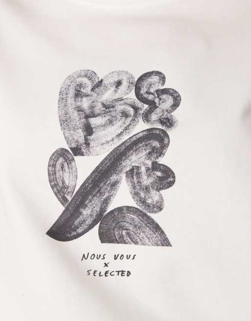 Selected Femme x Nous Vous – Vit t-shirt med boxig passform och tryck framtill, 2 av 4
