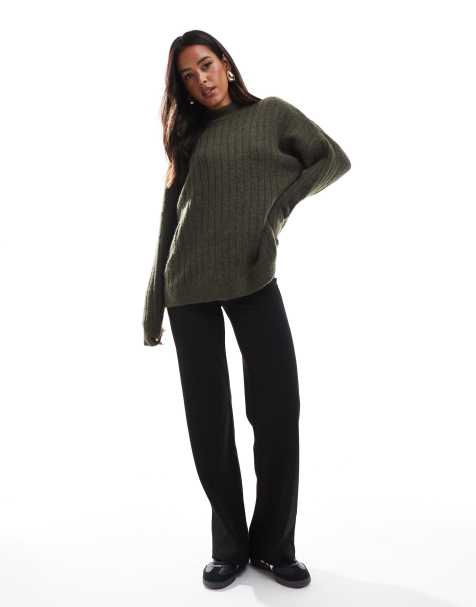 Selected Femme – Zielony fakturowany sweter z okrągłym dekoltem z domieszką wełny merino i z alpaki - view 1