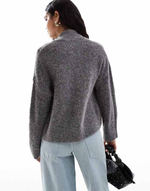 Alpaca Fleece Lined Knit Hoodie Jacket M Grey Ivory Full Zip cheapest Pockets Long Sleeve