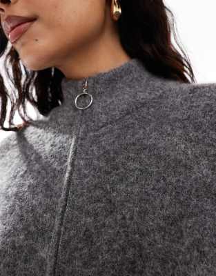 Selected Femme Zip Up Alpaca Blend Fluffy Cardigan With Pockets In Gray