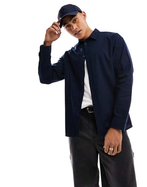 Selected flannel shirt in navy 