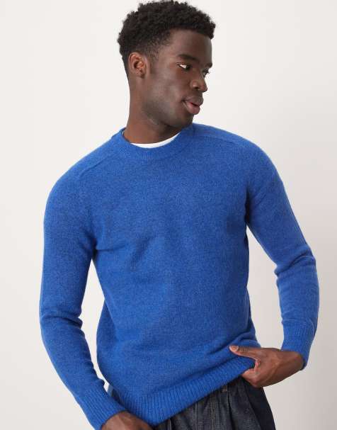 Selected – Flauschiger Strickpullover aus Alpakawolle in Blau mit Rundhalsausschnitt - view 1