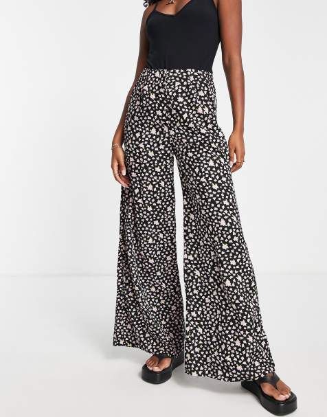 Selected floral wide leg pants in black - view 1