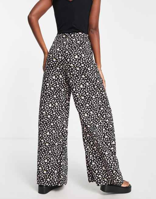 Selected floral wide leg pants in black, 2 of 4