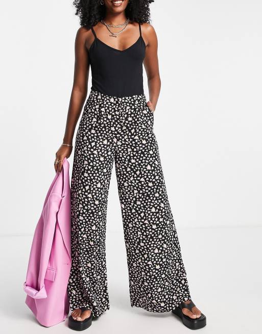 Selected floral wide leg pants in black, 3 of 4