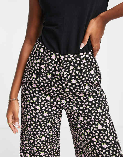 Selected floral wide leg pants in black, 4 of 4