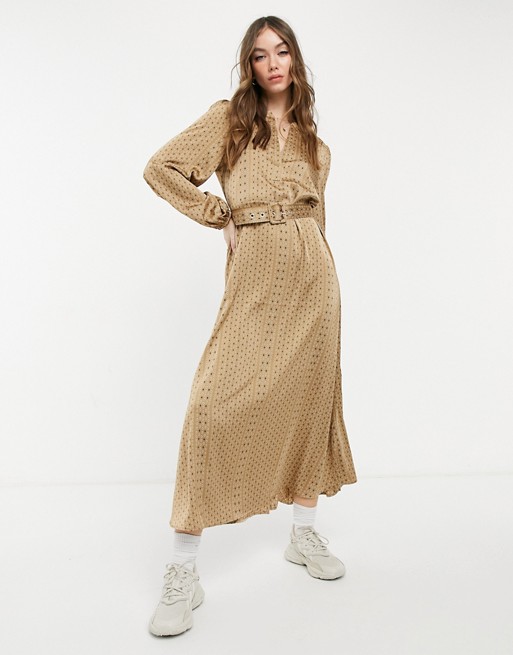 Selected Florenta silky volume sleeve maxi dress in gold