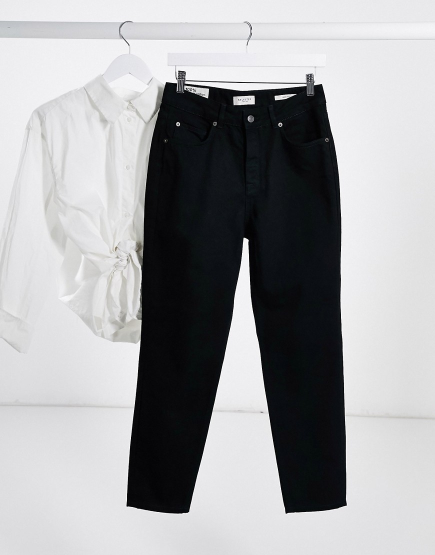 Selected Friday High Waisted Mom Jeans In Black