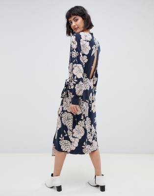 floral print wrap midi dress