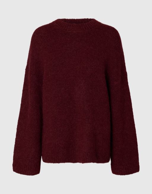 Selected Gabriella oversize ribbad tröja med rund halsringning i rött, 6 av 6