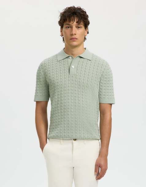 Selected - Gebreid poloshirt in aquagrijs - view 1