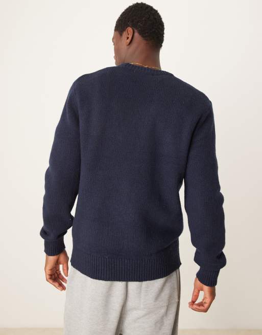 Selected - Gebreide oversized trui met ronde hals in marineblauw, 2 van 4
