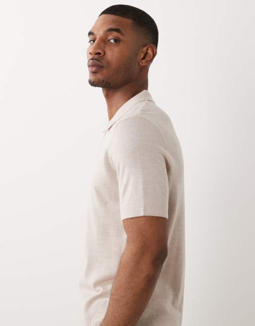 Selected - Gebreide polo van 100% wol met korte rits in beige , 4 van 5