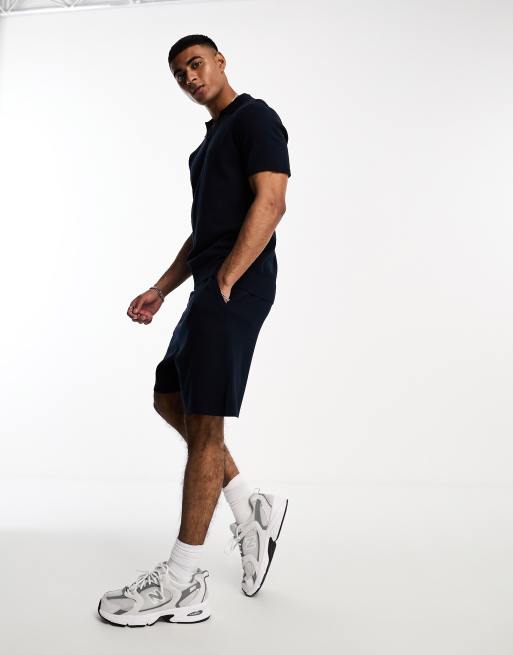 Selected - Gebreide short met trekkoord in de taille in marineblauw, deel van co-ord set , 3 van 4