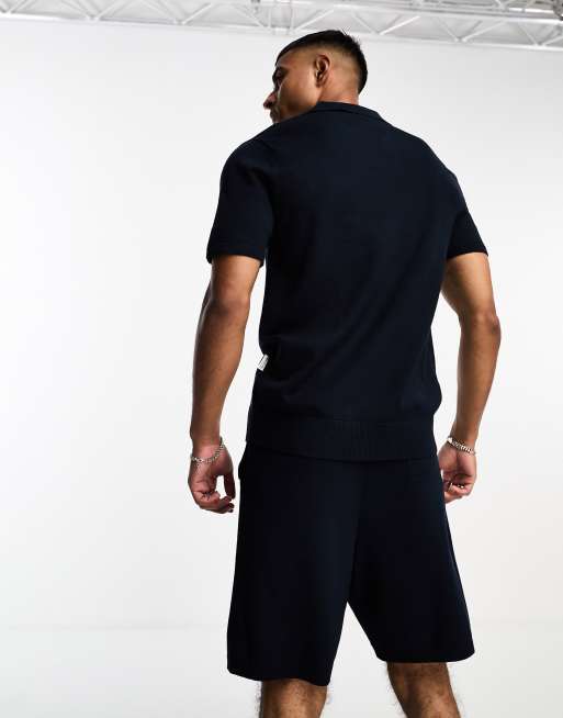 Selected - Gebreide short met trekkoord in de taille in marineblauw, deel van co-ord set , 4 van 4