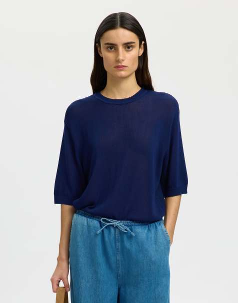 Selected - Gebreide top in 'ocean cavern' blauw - view 1