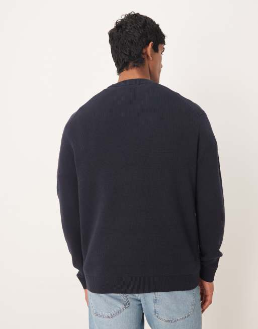 Selected - Gebreide trui van 100% katoen met rechte pasvorm in marineblauw, 3 van 5