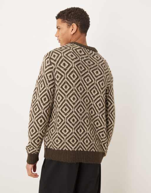 Selected - Gebreide trui van wolmix met geometrische print in bruin, 3 van 5