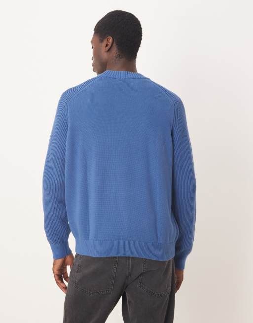 Selected - Geribbeld gebreide trui van 100% katoen in blauw, 3 van 5