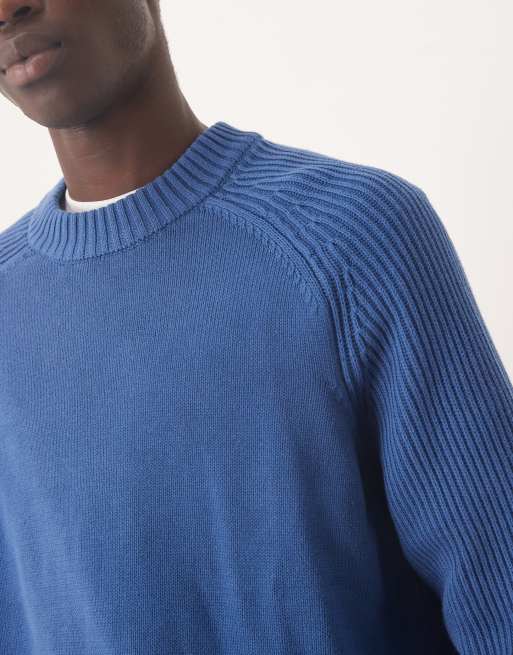 Selected - Geribbeld gebreide trui van 100% katoen in blauw, 5 van 5