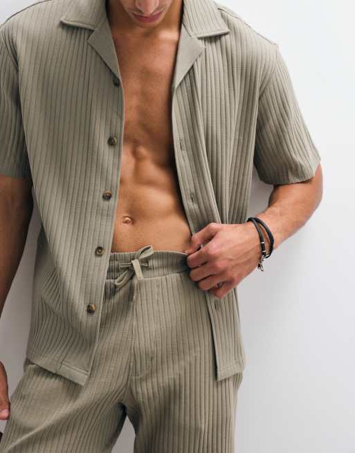 Selected – Gerippte Shorts in Khaki, Kombiteil, 3 von 5