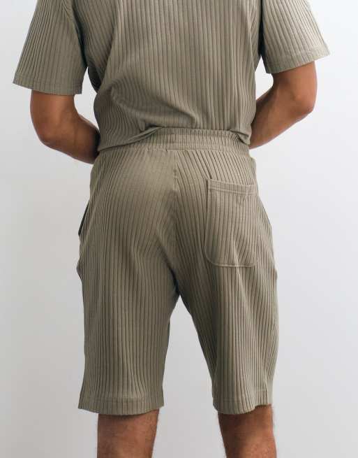 Selected – Gerippte Shorts in Khaki, Kombiteil, 5 von 5