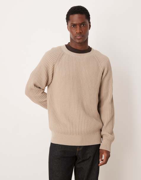 Selected – Gerippter Pullover in Beige mit Raglanärmeln - view 1