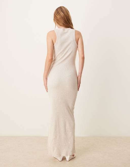 Selected – Geripptes langes Kleid in hellem Beige, 3 von 4