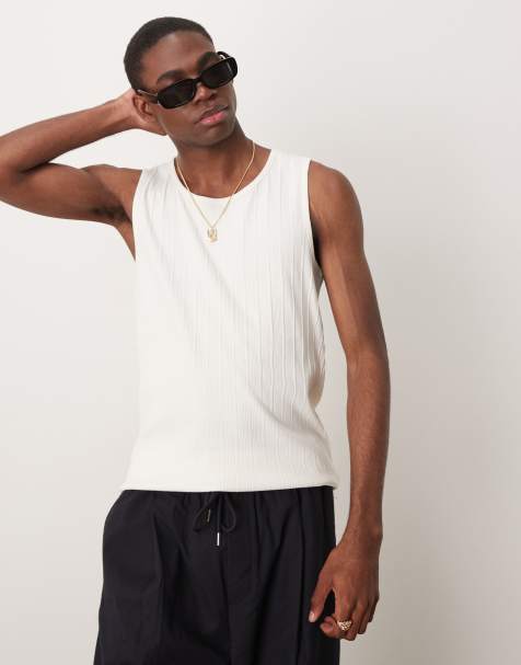 Selected – Geripptes Tanktop aus 100% Baumwolle in Cremeweiß - view 1