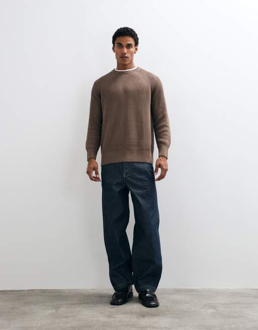 Selected gestrickter Fischerrippen-Pullover in Braun, 2 von 5