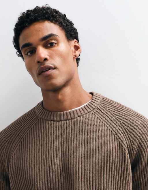 Selected gestrickter Fischerrippen-Pullover in Braun, 5 von 5