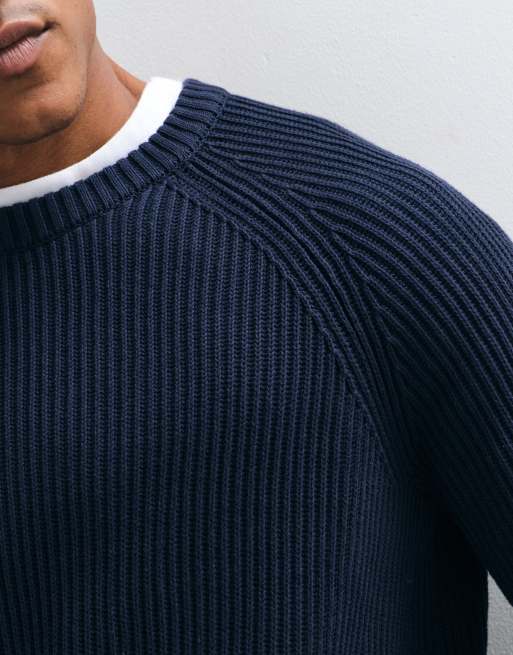 Selected gestrickter Pullover mit Perlfangmuster in Marineblau, 5 von 5