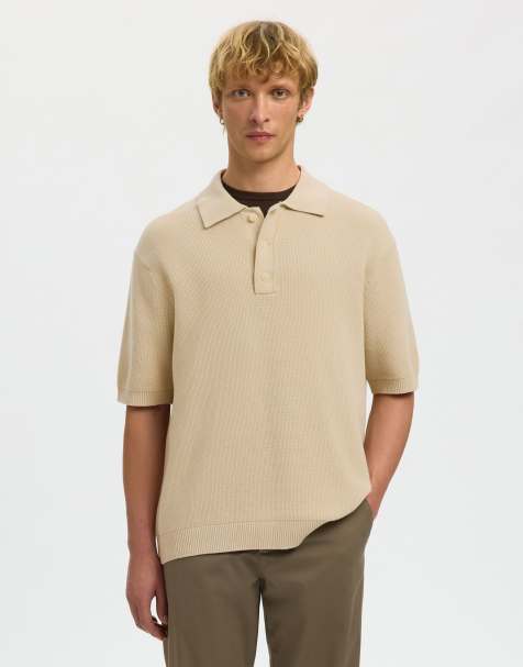 Selected – Gestricktes Polohemd in Haferbeige - view 1