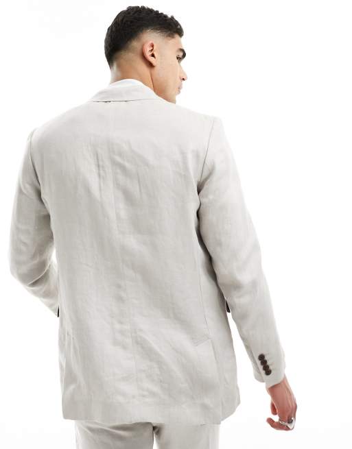 Selected - Giacca da abito beige in misto lino , 4 di 5