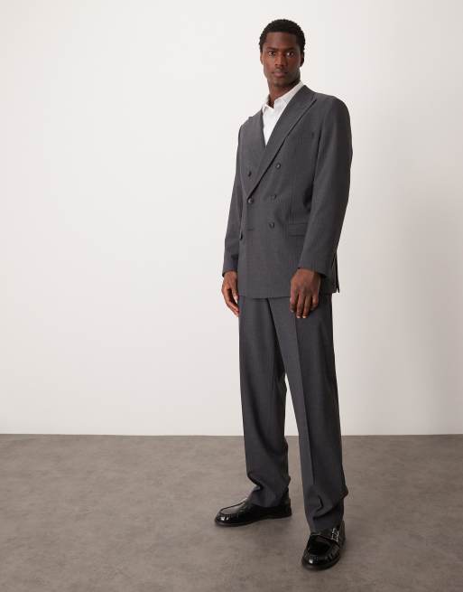 Giacca Gessata Completo Uomo Elegante Grigio Abito Uomo Gessato