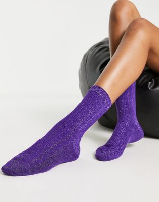 Selected glitter socks in purple