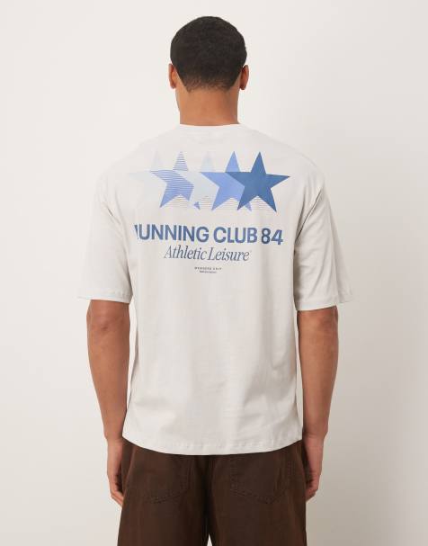 Selected - Grå oversized T-shirt med 'Running Club'-print på ryggen - view 1