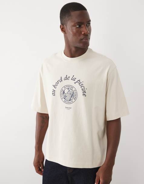Selected – Gräddvit, kraftig t-shirt med tryck framtill - view 1
