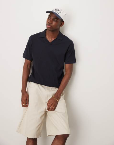 Selected ribbed polo shirt in navy 