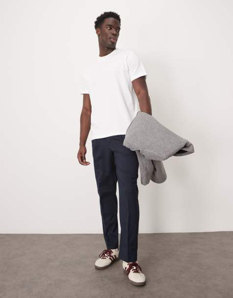 Selected relaxed tapered fit waistband trouser in navy 
