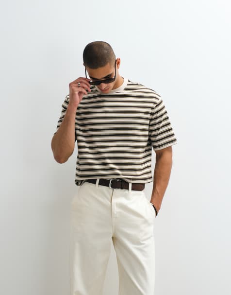 Selected – Gruby T-shirt oversize w kolorowe paski - view 1