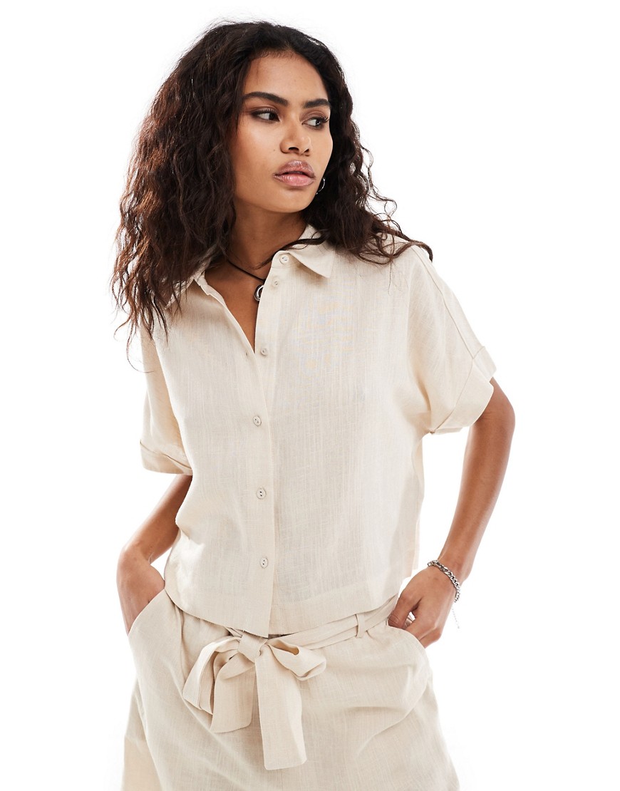 Selected Gulia cropped linen blend shirt co-ord in sand-Neutral
