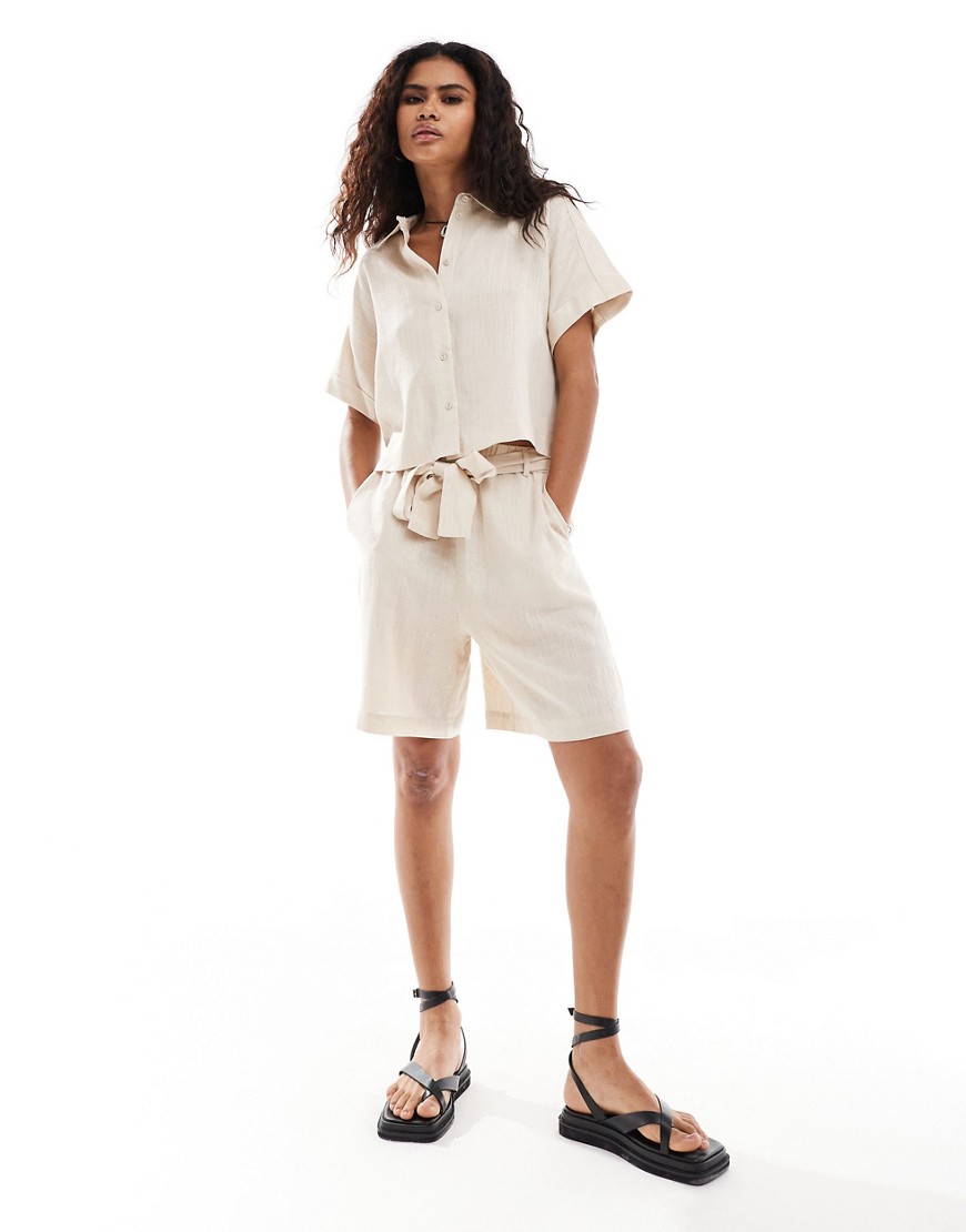 Selected Gulia high waist linen blend shorts co-ord in sand-Neutral