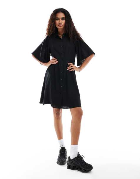Selected Gulia linen blend dress in black