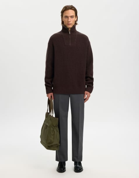 Selected Half-zip jumper in chocolate torte